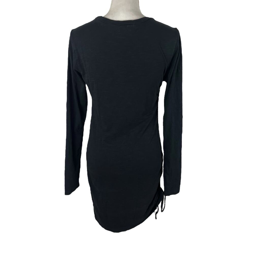 Pam & Gela Shirred Long Sleeve Black Ruched Mini Dress Dark Romantic Size Small - Picture 4 of 7